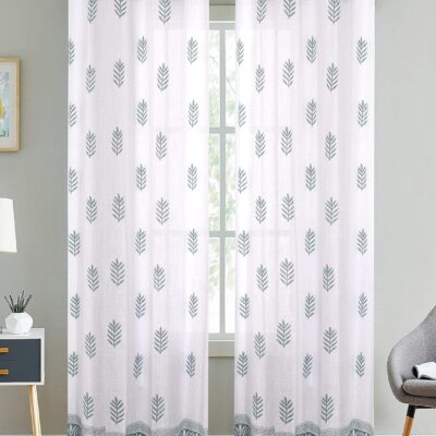 Stylish Cotton Linen Leaf Design Sheer Curtains for Elegant Home Decor