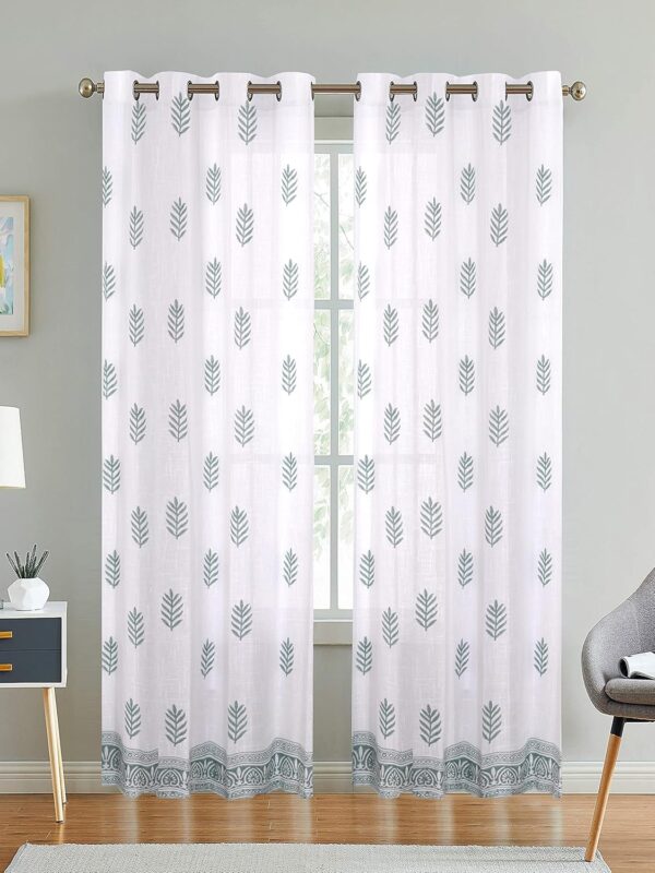 Stylish Cotton Linen Leaf Design Sheer Curtains for Elegant Home Decor