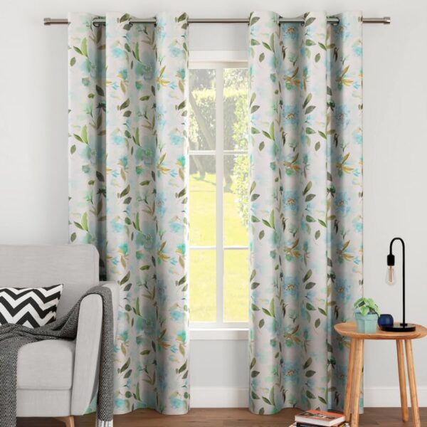 Stylish Encasa XO Semi-Blackout Door Curtains with Floral Print and Eyelets