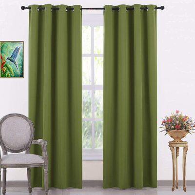 Stylish Green Polyester Blackout Curtains for Living Room and Bedroom Windows