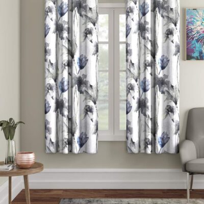 Stylish Grey Abstract Flower Eyelet Curtains for Elegant Home Decor