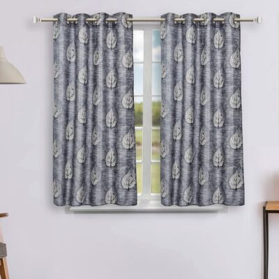 Stylish Grey Leaf Print Window Curtains – Light-Filtering Polyester, Pack of 2