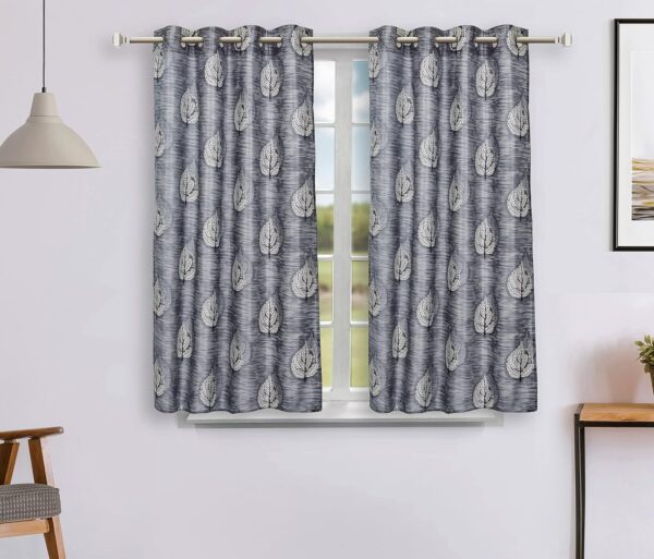 Stylish Grey Leaf Print Window Curtains - Light-Filtering Polyester, Pack of 2