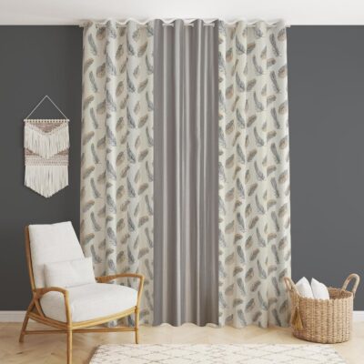 Stylish Grey Polyester Feather Curtains Set for Windows and Doors