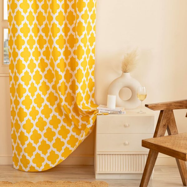 Stylish HOMEMONDE 7 Feet Long Yellow Curtains Set with Quatrefoil Design