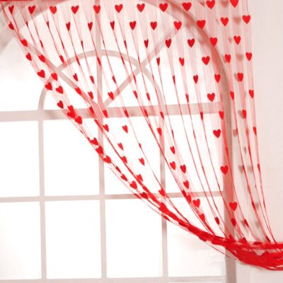 Stylish Handloomwala Heart Red Curtains – 2 Piece Sheer 7Ft Rod Pocket Set