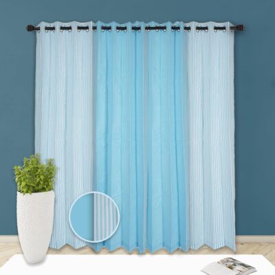 Stylish Linen Cotton Curtains: Light Filtering, Fade-Resistant, Blue and White Stripes