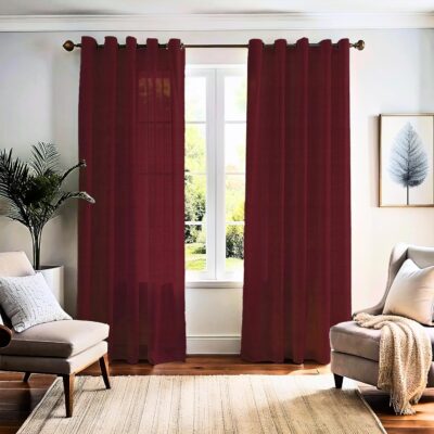 Stylish Maroon Polyester Window Curtains with Eyelets – Pack of 2