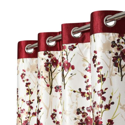 Stylish Maroon Thermal Insulated Floral Curtains for Bedroom and Living Room