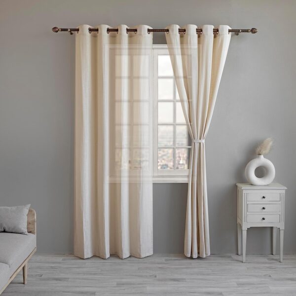 Stylish Natural Linen Sheer Curtain Set with Eyelet Rings for Elegance