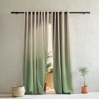 Stylish Ombre Polyester Room Darkening Curtains in Sand and Green – Set of 2