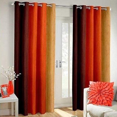 Stylish Orange Polyester Blend Eyelet Curtains – Set of 2 for Your Home