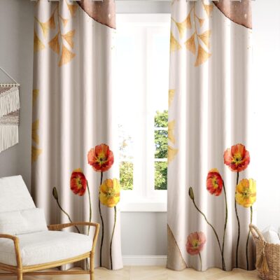 Stylish Pearl Grey Blackout Curtains with Floral Design – Pack of 2