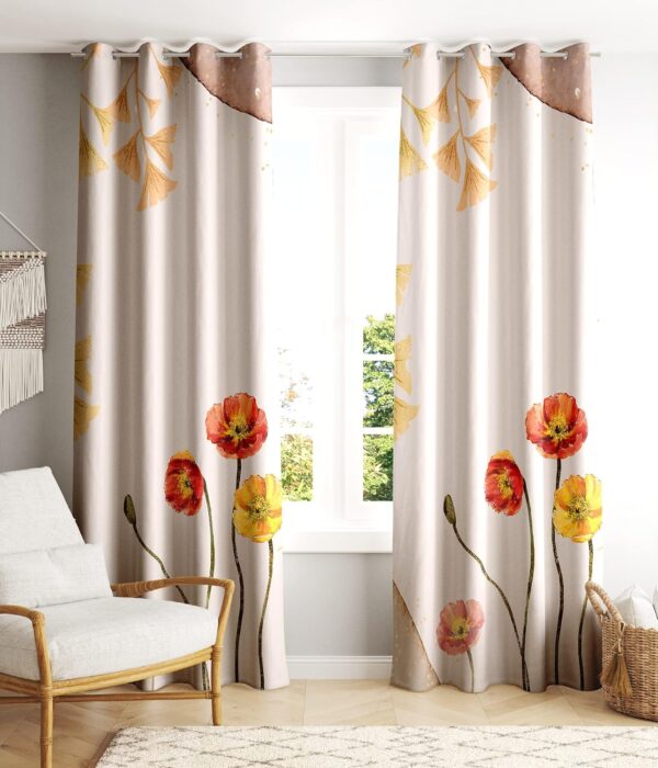 Stylish Pearl Grey Blackout Curtains with Floral Design - Pack of 2