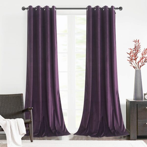 Stylish Purple Velvet Blackout Curtains for Living Room and Bedroom Decor