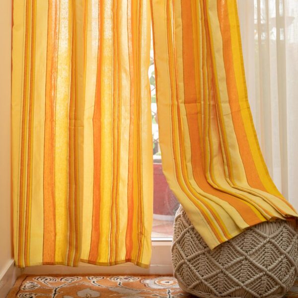 Stylish RANGBHAR Cotton Semi Sheer Curtains for Doors - Set of 2