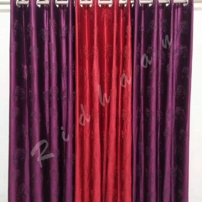 Stylish RIDHAAN Long Crush Fabric Curtains with Tree Design – Set of 3