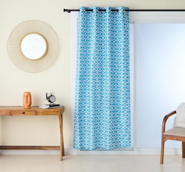 Stylish Solimo Aqua Curtains: Premium Polyester Cotton, Geometric Print, Easy Care