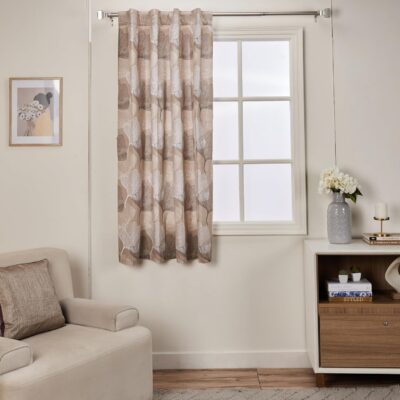 Stylish Solimo Cotton Door Curtains – 7ft Dark Beige Leaves Design Set