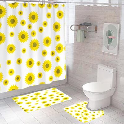 Stylish Sunflower Shower Curtain & Non-Slip Mat Set for Your Bathroom