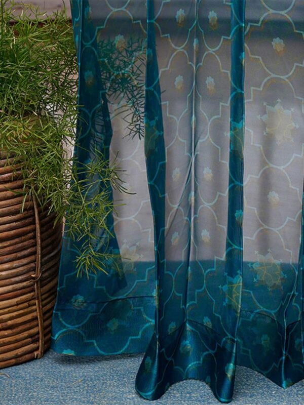 Stylish Teal Organza Curtains for Doors and Windows - Lightweight and Sheer