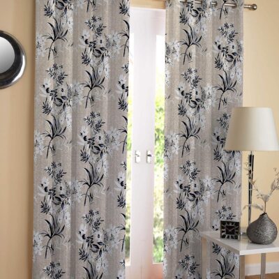 Stylish Tree Design Polyester Curtains for Windows – Black 4×7 Feet