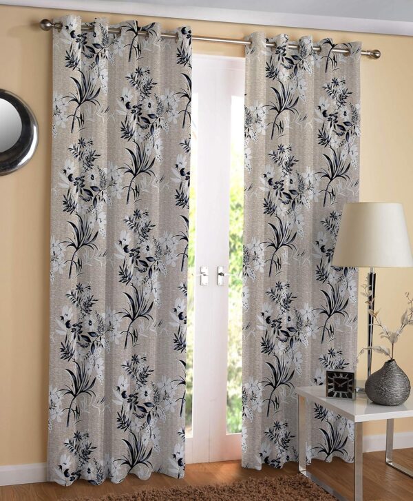 Stylish Tree Design Polyester Curtains for Windows - Black 4x7 Feet