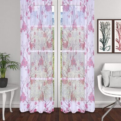 Stylish Wine Color Floral Eyelet Door Curtains – Set of 2 Pcs