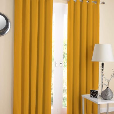 Stylish Yellow Cotton Grommet Curtains – 5ft Length, Pack of 2