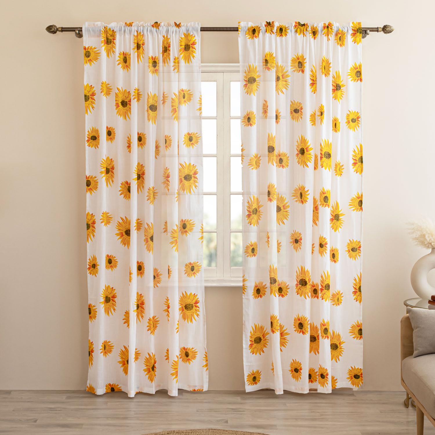 Transform Your Space with Luxury Sunflower Printed Curtains – Light Filtering Drapes