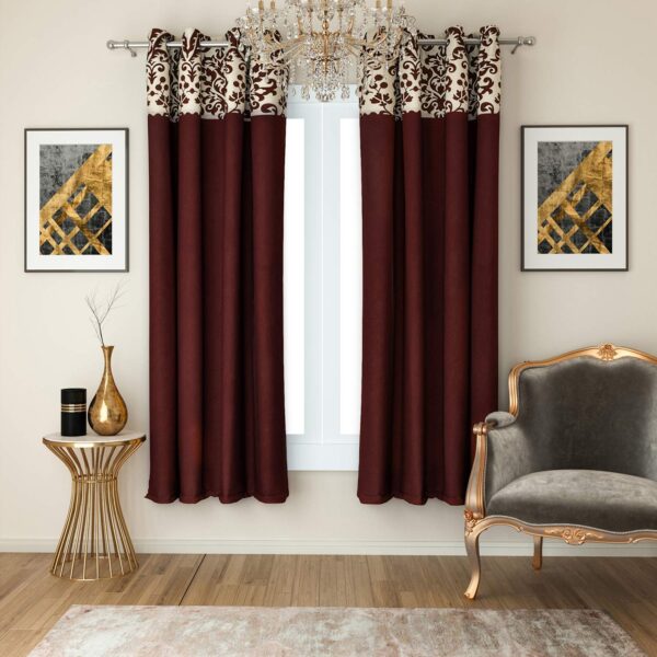 Swayam 100% Cotton Dark Brown Window Curtains for Bedroom and Living Room