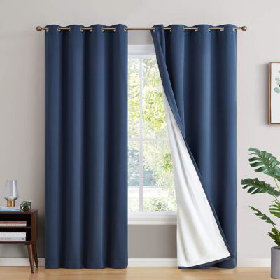 Thermal Insulated Blackout Curtains for Bedroom – Noise Reducing, Navy Blue