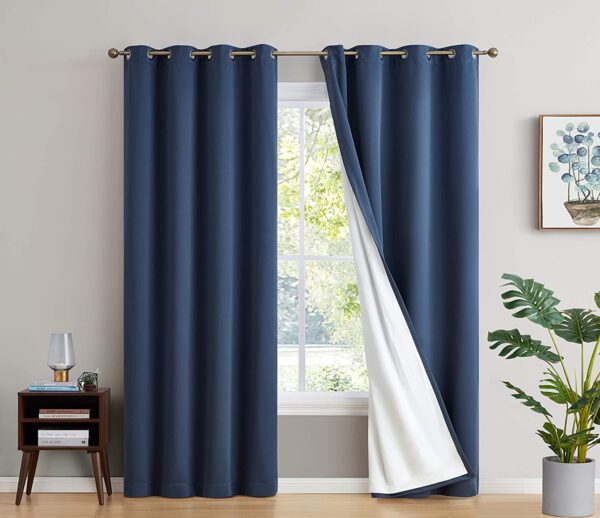 Thermal Insulated Blackout Curtains for Bedroom - Noise Reducing, Navy Blue