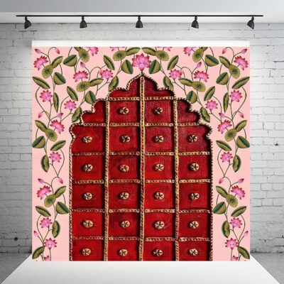 Traditional 8FT Pooja Decoration Backdrop Cloth for Festivals and Celebrations