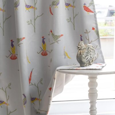 Tranquebar 80% Blackout Bird Print Door Curtains in Grey – 7 Feet Long