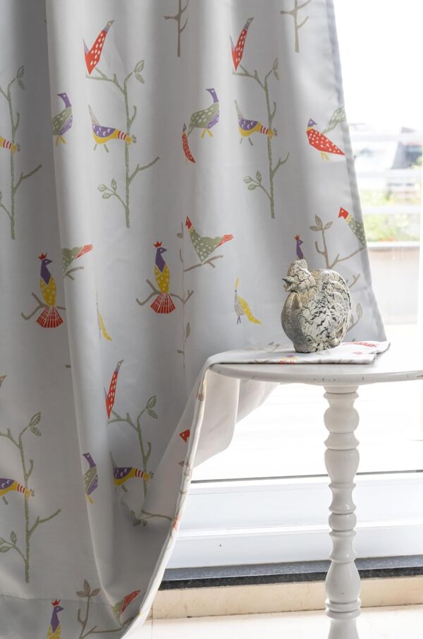 Tranquebar 80% Blackout Bird Print Door Curtains in Grey - 7 Feet Long