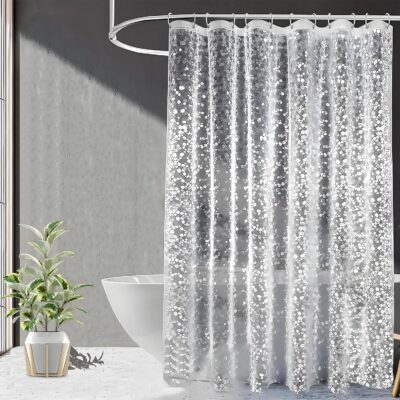 Transparent PVC Shower Curtain with 3D Coin Design – Waterproof & Washable