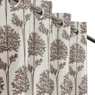 Tree Printed Long Window Curtains Set of 2 – Room Darkening Dark Brown