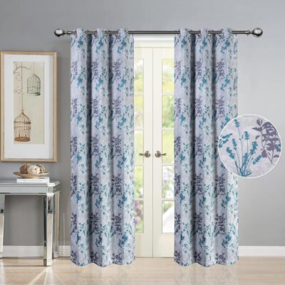 Turquoise Floral Semi Blackout Curtains for Stylish Bedroom and Living Room Decor