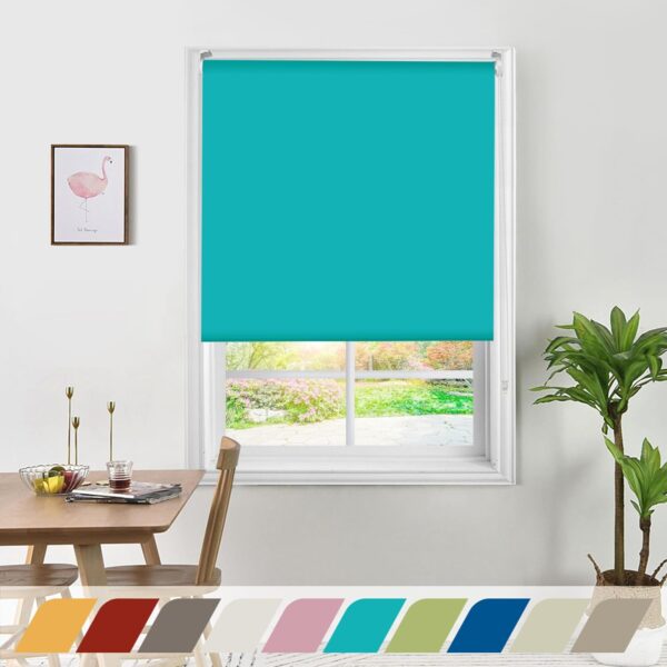 Turquoise Semi-Blackout Roller Blinds for Light Filtering and UV Protection