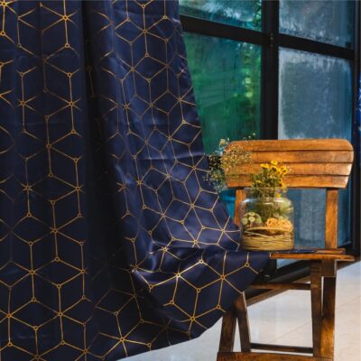 Urban Space Blackout Curtain: Elegant Gold Foil for Stylish Living Rooms