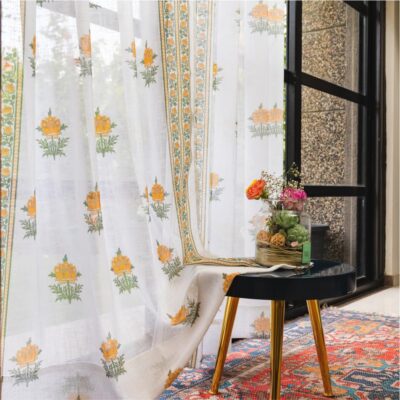 Urban Space Yellow Sheer Linen Curtains for Doors – Set of 2