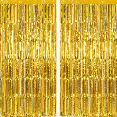 Vail Creations Golden Foil Wall Curtains – Adjustable 2Ft x 5Ft Pack of 2