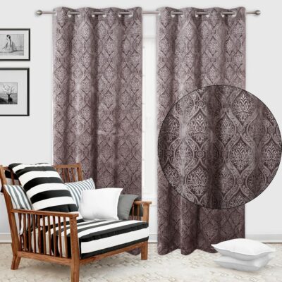 Velvet Room Darkening Curtains for Bedroom and Living Room – 8 Feet Grey