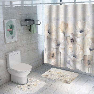 Vibrant 3pc Shower Curtain & Bath Mat Set for Stylish Bathrooms