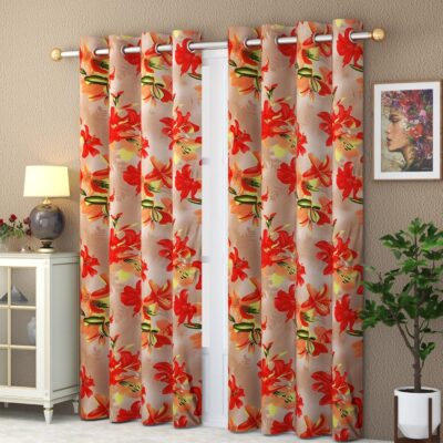 Vibrant YUKANY Red Flower Eyelet Curtains – 7 Feet, Perfect for Any Room