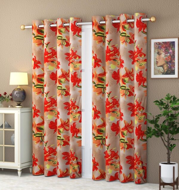 Vibrant YUKANY Red Flower Eyelet Curtains - 7 Feet, Perfect for Any Room