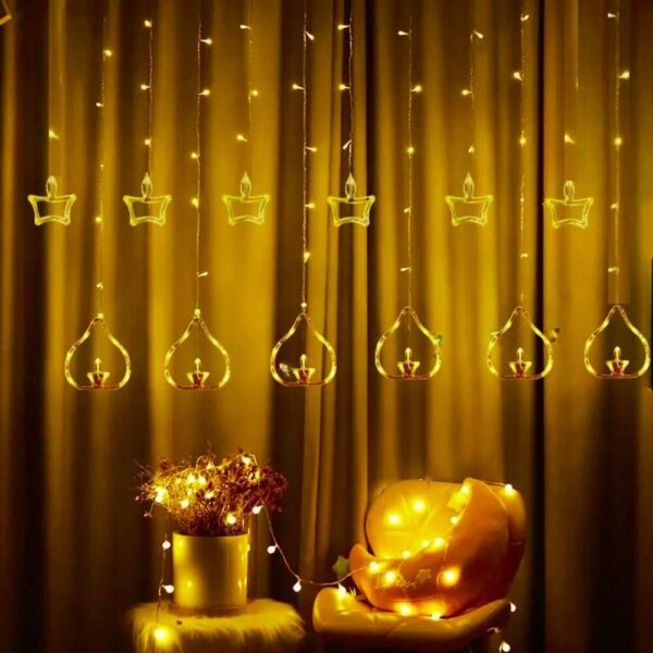 Warm White Diwali String Curtain Lights for Home and Party Decor