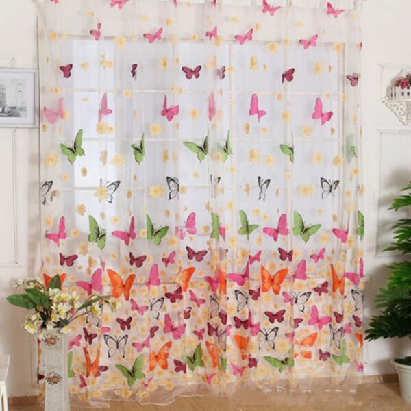 Washable Butterfly Print Sheer Curtain Panel for Stylish Window Decor