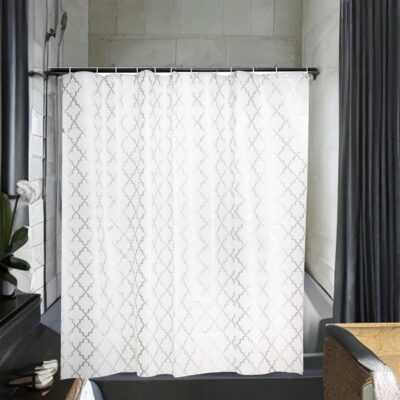 Waterproof Shower Curtains for Bathroom | Kuber Industries Silver Checkered Design